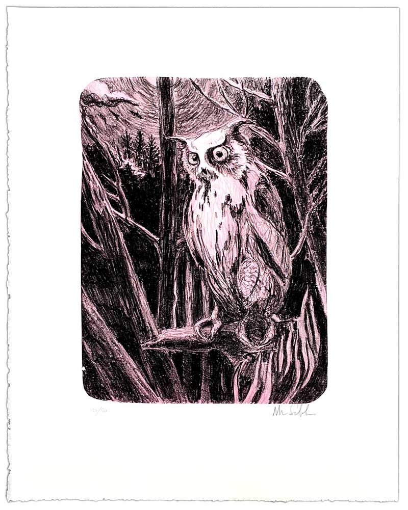 litografi af Morten Schelde med titlen Night Owl