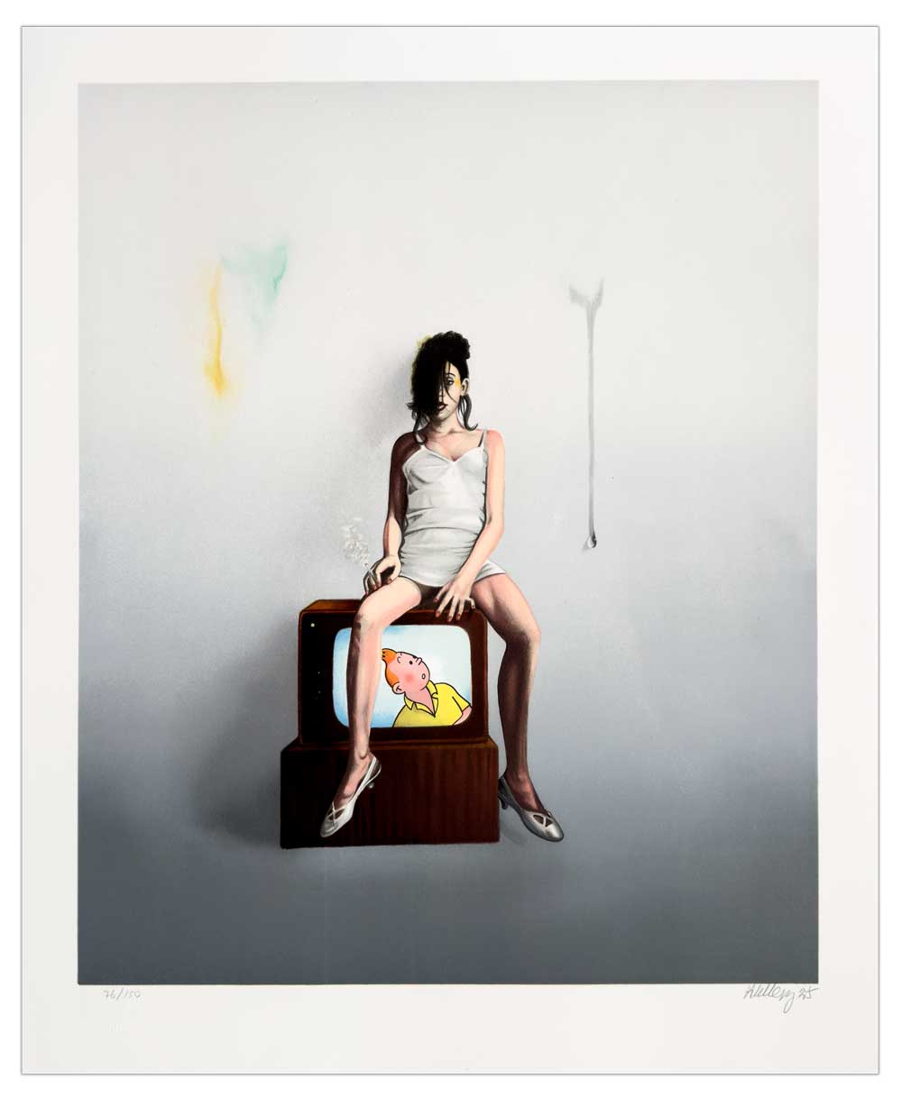 Litografi af Ole Ahlberg med titlen Home Alone